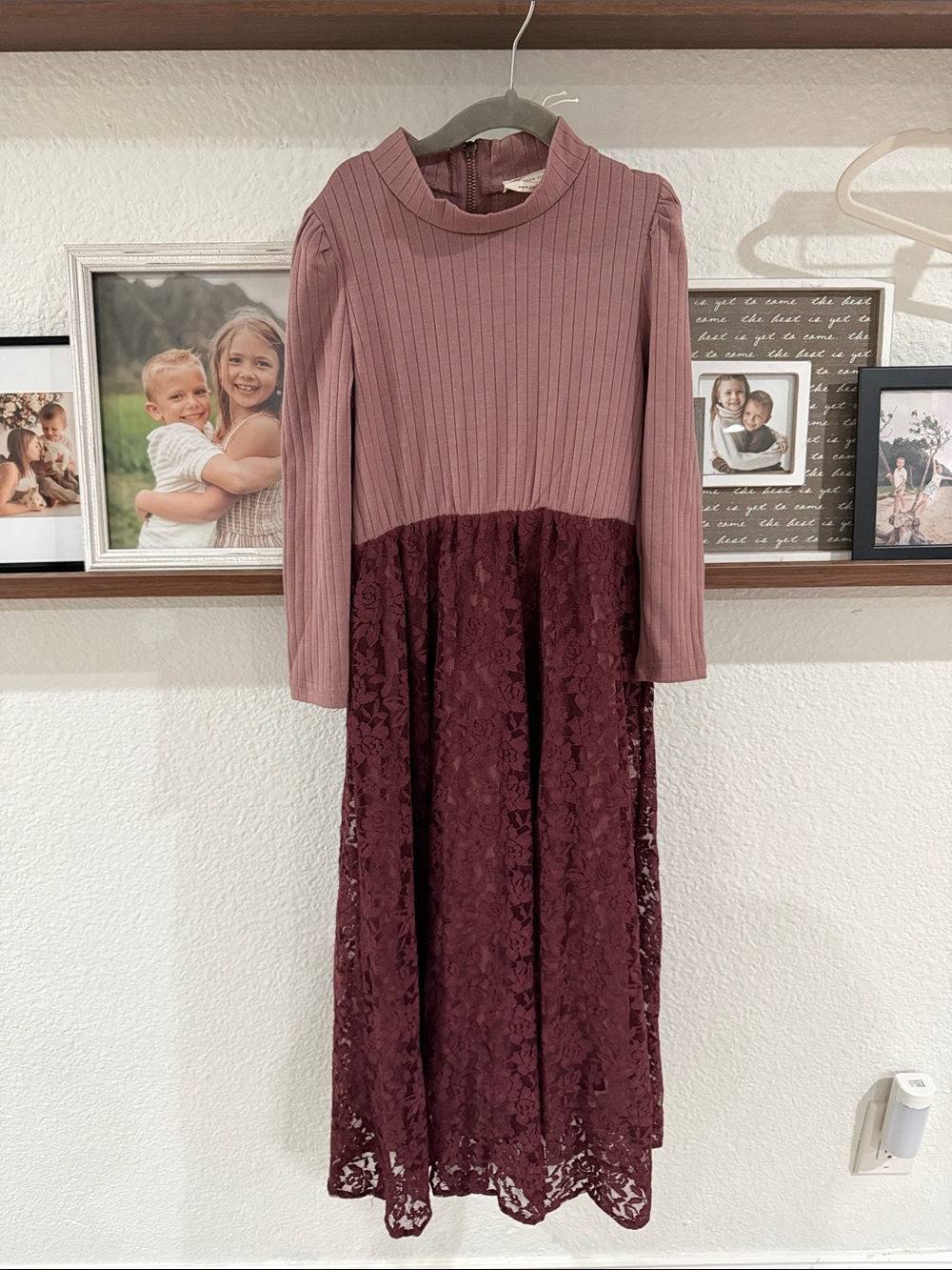 Joyfolie Mauve and Burgundy Lace Girls Dress
